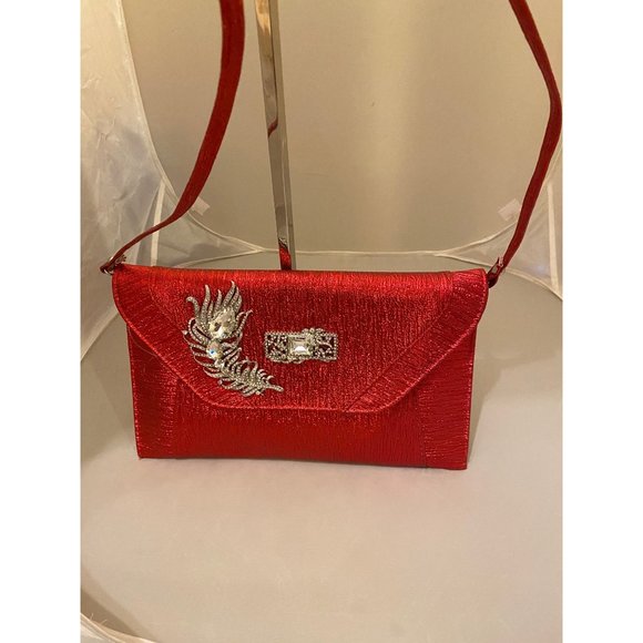 Iris Lane Red Clutch fabric rhinestones purse medium M - Picture 4 of 7